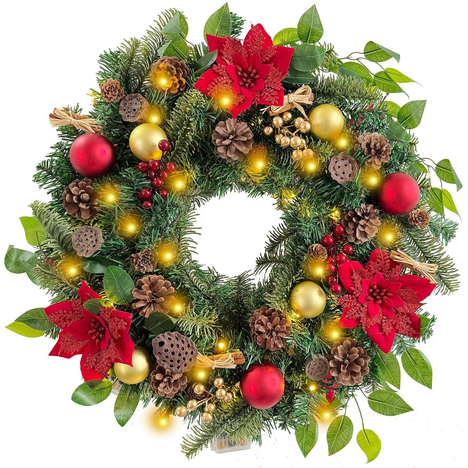 Amazon.com: WANNA-CUL Pre-Lit 24 Inch Lighted Christmas Wreath for